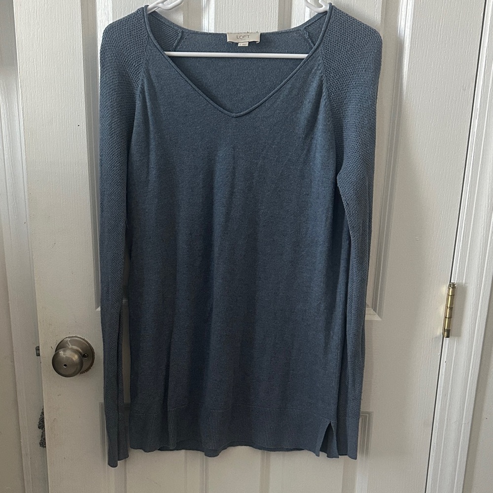 LOFT Blue Long Sleeve V-Neck Top